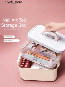 Storage Boxes Bins Large capacity nail art double-layer storage box manager nail gel polishing pen container holder nail tool box S24513