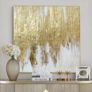 Modern decoration salon Posters on the wall Pure Hand drawn abstract oil painting on canvas gold foil picture for living room 240507