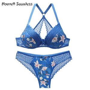 Zestawy staników Nouvelle bezproblemowe seksowne staniki Push Up BCDE CUP Brassiere Floral DP v Ladies Biełd Bieć dla kobiet Y240513