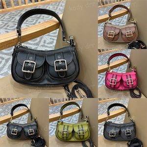 Ashton Single Shoulder Crossbody Bag Leather Canvas Women Men Zipper Closure Two Hasp Small Pouch Handbag Hobo Purse