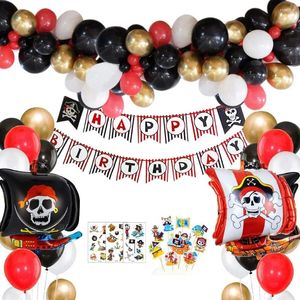 Party Decoration 1 Year Girl Boy Birthday Decorations Pirate Ship Balloon Set med tillfällig tatuering Cake Topper Cosplay Temed Supplies