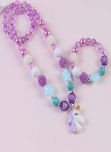 Cross mirror children039s jewelry Unicorn Necklace Set Girls Mermaid Princess 2 sets9140996