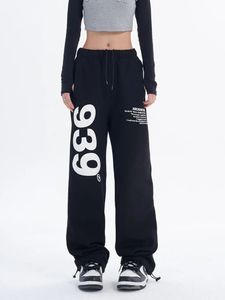 Zoki Harajuku Y2K Sweatpants Women Korean Black Letter Print Wide Leg Pants Fashion Hip Hop High midja Kvinnliga casualbyxor 240430