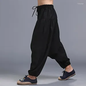 Etnik Giyim Yaz Erkekler Sıradan Pantolon Çin Geleneksel Dövüş Sanatları Performans Kore Moda Harem Trend Ketenleri