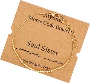 JoyCuff Inspirational Morse Code Armband Womens Silver Bead smycken uppmuntrar hennes stavgåva