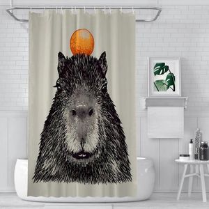 Dusch gardiner orange på huvud badrum capybara söt djur vattentät partition kreativ heminredning tillbehör