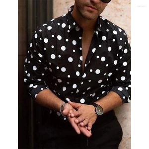 Camisas casuais masculinas Moda criativa Luxo diário homem homem roupas 2024 Dot Pattern Shirt Y2K Botões de manga comprida superior Blusa 4xl