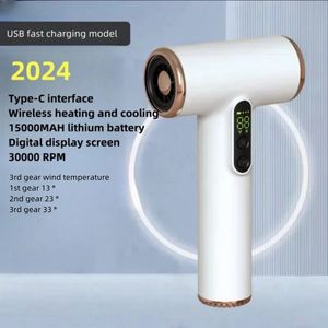 2024 Selling Wireless Hair Dryer 30000 Rpm HighSpeed Dry Cold Warm Wind Childrens Home Dormitory Travel USB Charging 240430