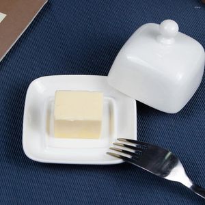 Тарелка мини -керамическое масло блюда с крышкой фарфоровой белый воздушный сыр хранилище