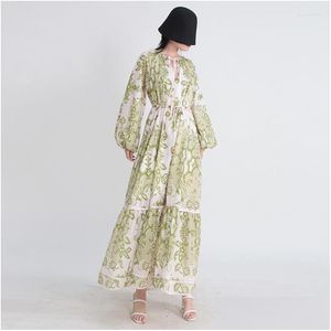 Podstawowe sukienki swobodne 2023 Luksusowy vintage maxi sukienka dla eleganckich kobiet Kobiet Kwiat Kwiat Latarni Tagiwa Long Ladies Vacation Dh5qe