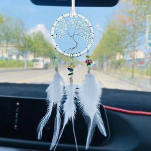 Decorative Figurines Dream Catcher Crystal Car Pendant Interior Hand-woven Colorful Feathers Hanging Decoration Living Room Home Decor