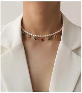 Naszyjniki z koralikami kolorowe koraliki cyrkonowe naturalny naszyjnik perłowy damski projekt biżuterii Prezentacja T Show Dreshway Dress Japan and Korea D240514
