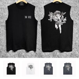 24SS NY DESIGNER MENS SOMMER TANK TOPS TRENDY Märke mode andas ärmlösa t skjortor sportträning Loose Vest ZJBAM061 Fylld ängelskiss tryckt väst