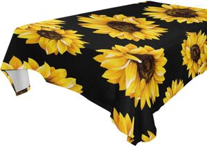 Toalha de mesa de girassóis amarelo e amarelo poliéster preto Moderno de mancha estampada resistente à capa durável Sala de jantar