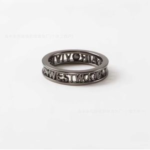 Designer Westwoods Hollow Letter Ring for Womens Personalized with High Grade and Small Crowd Opening Nail