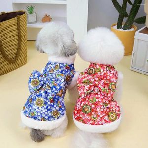 Dog Apparel Pet Cotton Coat Year Clothes Warm Two-legged With Floral Print Plush Collar Outfit For Dogs Cats Autumn Winter