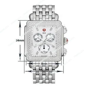33mm Michele Signature Deco Diamond Chronograph Mother of Pearl Ladies Quartz Watch