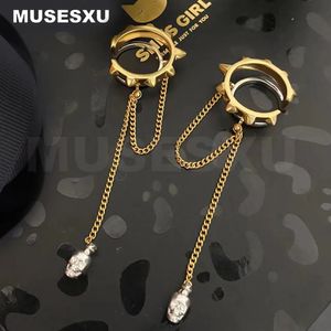 Jewelry Accessories Rock Style Skull Head Hanging Tag Two tone Metal Earbone Clip Tassels Earrings For Womens Party Gift 240507