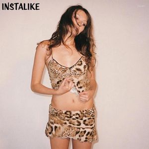 Abiti da lavoro Instalike Sexy U Neck Cami Top set abbinati 2024 Gonne senza maniche per leopard