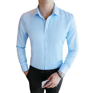 Men's Dress Shirts New Stretch Anti-Wrinkle Mens Solid color Shirts Long Slve Dress Shirts High Quality Slim Tops Social Business Blouse Shirt Y240514