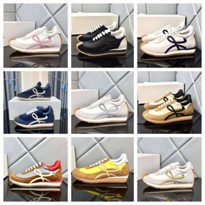 Skor designer elies casual flow löpare äkta läder mocka bekväm jogging skor män nylon andas gummi sula sneakers bästa kvalitet dh