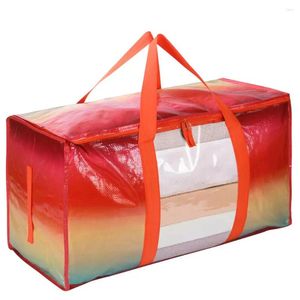 Förvaringspåsar arrangör väska ljusfärgad påse synligt fönster rörande dag klädtäcke leksak plysch docka lagring