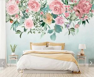 Papéis de parede nórdicos aquarela de papel de parede floral adesivo decorativo para muebles de papel mural mural mural rouleau pintado à mão Flor