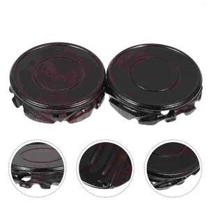 Vases 2 Pcs Round Tray Displaying Pedestal Flower Pot Bottom Wooden Flowerpot Base Teapot Mahogany Holder