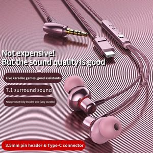 Metal Wired Headset Mobile Bass Telefone Game Microfone Microfone fone de ouvido trançado fone de ouvido Redução de ruído