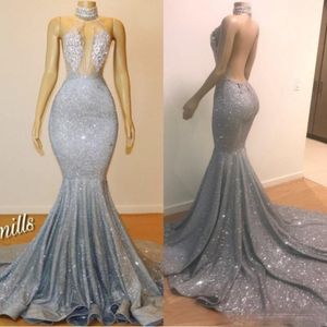 2021 Backless Mermaid Long Evening Dresses Hang Neck Tulle Appliques Beaded Sequined Custom Made Formal Evening Gowns Prom Party Dresse 296q