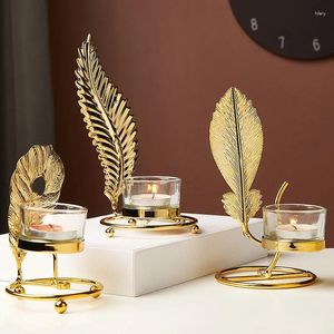 Candle Holders Nordic Iron Art Party Wedding Decorations Gold Metal Plant Leaves Candelabra Romantic Dinner Table Centerpiece