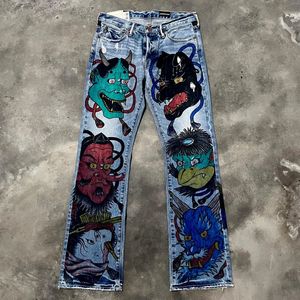 Hip Hop Big Head Print Графические мешковатые джинсы Harajuku Джинсы Y2K брюки для мужских готических женщин с высокой талией широкие брюки широкие джинсы 240510