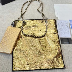 Sequins Women Designer Tote Bag Bling Bling Gold Metal Hardware Matelasse Chain Large Capacity Shoulder Jumbo Handbag Fashion Purse Sacoche Dot Wallet 240515