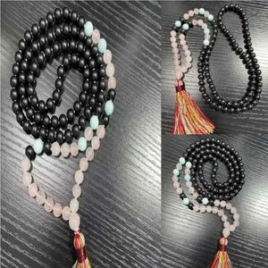 Collane di perline 8mm 108 opaca agata nera collana in cristallo rosa collana in legno amante della moda per perle di pietra Dichiarazione di pietre da donna Zen Classics D240514