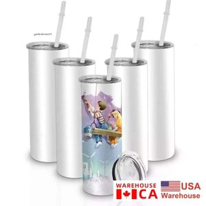 US Warehouse Water Bottles Stainless Steel Skinny Double Wall Insulated Straight White 20Oz Sublimation Enamel Mug Tumbler 0514