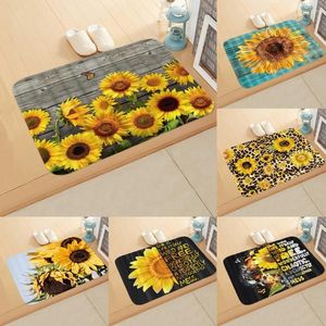 Bath Mats Sunflower Mat Wooden Board Floral Carpet Autumn Rustic Flower Country Plant Bedroom Doormat Foot Pad Kitchen Floor Rug Home