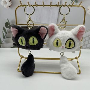 Kawaii Plush Cat Keychain Squeaking PP Cotton Stuffed Kitten Doll White Black Cats Key Chains Bag Pendant