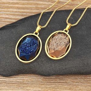 Bärade halsband nidin heta säljer naturligt mineralsten hänge halsband med oval design 5-färgguldpläterad kedja ringhalsband smycken tillbehör d240514