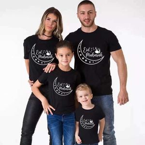 Family Matching Outfits Eid Mubarak Family Matching Shirts Cotton Dad Mom Kids Tshirts Baby Boys Girls Rompers Funny Family Look Ramadan Mubarak Outfits T240513