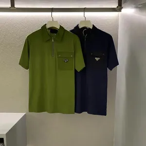 Herren Polos Top-Qualität Mode Pra Pocket Logo Polo Shirt lässig atmungsaktiv