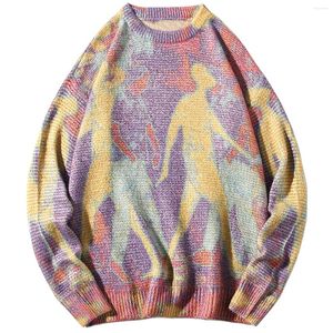 Camisolas masculinos 2024 Spring Harajuku Neon Block Color Knit Sweater Pullover Homens Mulheres soltas malhas casuais Hip Hop Streetwear