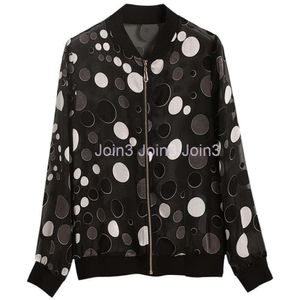여름 패션 디자인 여성 선 스크린 얇은 쉬폰 프린트 점선 플로럴 패턴 긴 소매 야구 재킷 코트 짧은 카사 코스 mlxlxxl3xl4xl5xl