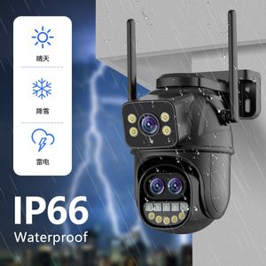 9MP 5K HD WiFi IP Camera Outdoor 8x Zoom Three Lens Dual Screen PTZ Camera Auto Tracking Home Security CCTV Surveillance 4MP Cam 240430