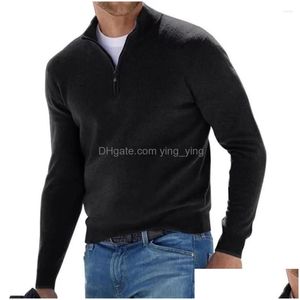 Men'S Sweaters Mens Men Quarter-Zip Thicken Sweater Plover Long Sleeve Casual Loose Sweatshirts Warm Solid Color Top Male Clothing D Dhfhb