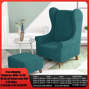 Chair Covers SALE-Velvet Plush Wing Cover Stretch Ottoman Armchair Sofa Slipcovers For Living Room Thicken Footrest Stool