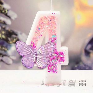 5PCS Świece 1. urodziny świece TOPPER KOLORY KREATYWNE NUMER NUMER 1 CEARLE Cute Pink Butterfly Digital Candle Birthday Wedding Decor Party