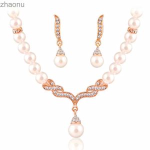 Earrings Necklace Pearl necklace gold jewelry set suitable for women transparent crystal elegant party gift fashionable clothing jewelry set XW