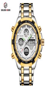 GOLDENHOUR Luxury Gold Quartz Men039s Watch Stainless Sport Business Male Watches Fashion LED Alarm Men Clocks Relogio Masculin6016257