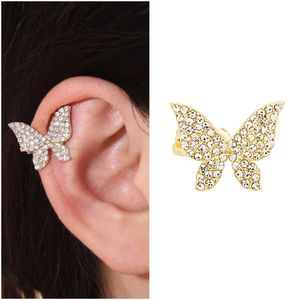 Stud Cute Crystal Butterfly Clip Earrings Lämpliga för flickor Söt present Trent Guldörhängen Manschetter Operficerade öronbensmycken J240513