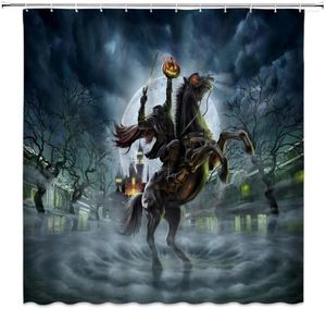 Shower Curtains Fantasy Night Headless Knight Horror Haunted Dead Tree Full Moon Halloween Bathroom Decoration